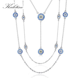 Sterling Silver Blue Zircon Evil Eye Necklace and Earrings Set for Women