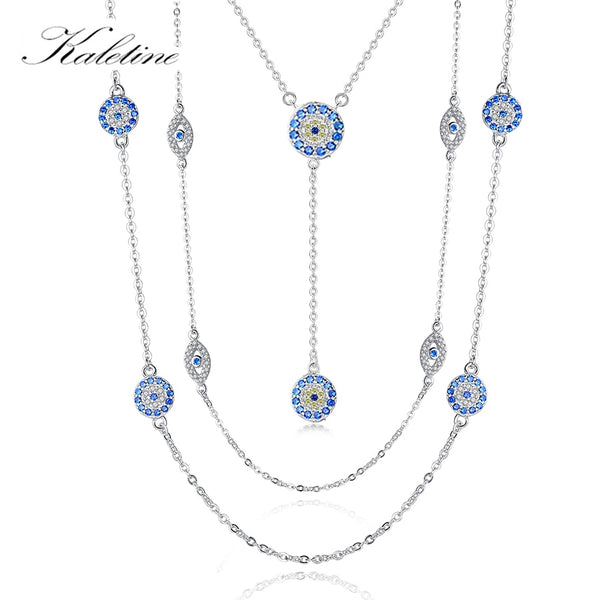 Sterling Silver Blue Zircon Evil Eye Necklace and Earrings Set for Women