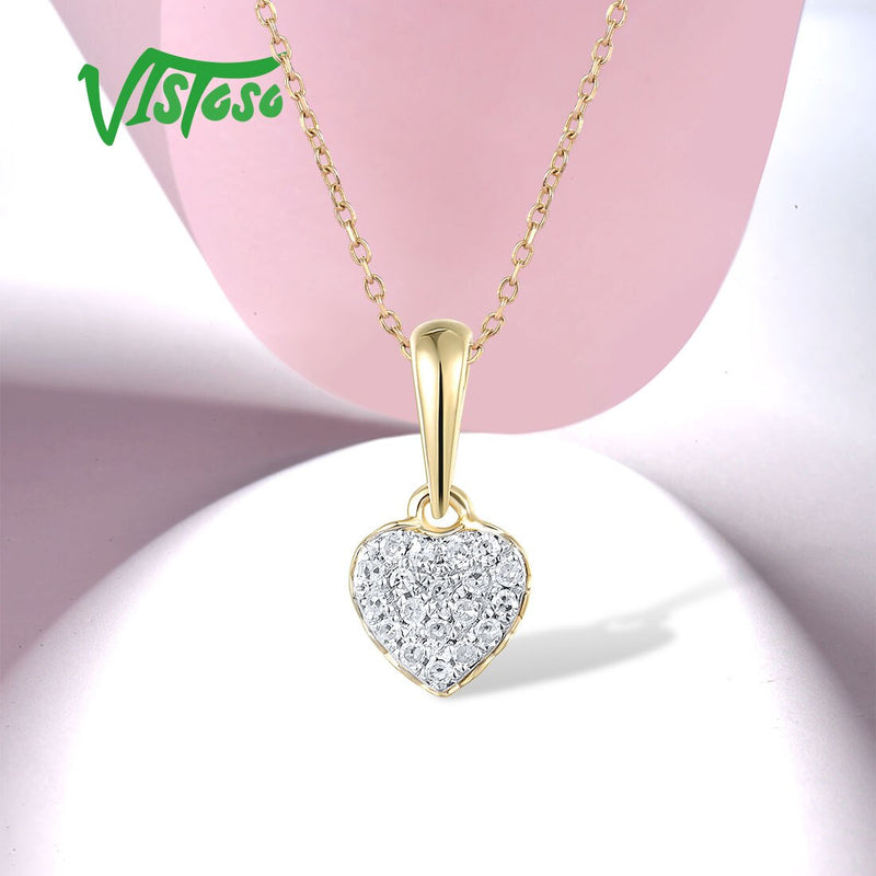 14K Yellow Gold Diamond Heart Pendant for Women