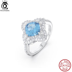 925 Sterling Silver Created Aquamarine CZ Halo Ring for Women