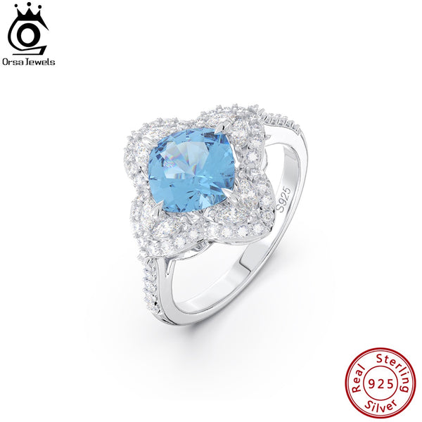 925 Sterling Silver Created Aquamarine CZ Halo Ring for Women