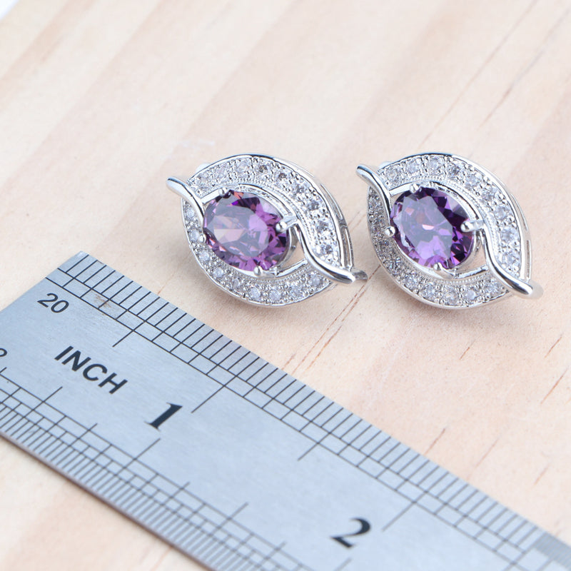 925 Sterling Silver Purple Zircon Jewelry Set for Women