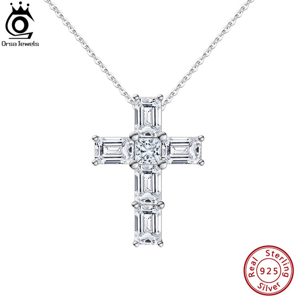 Sterling Silver Cubic Zirconia Cross Necklace for Women