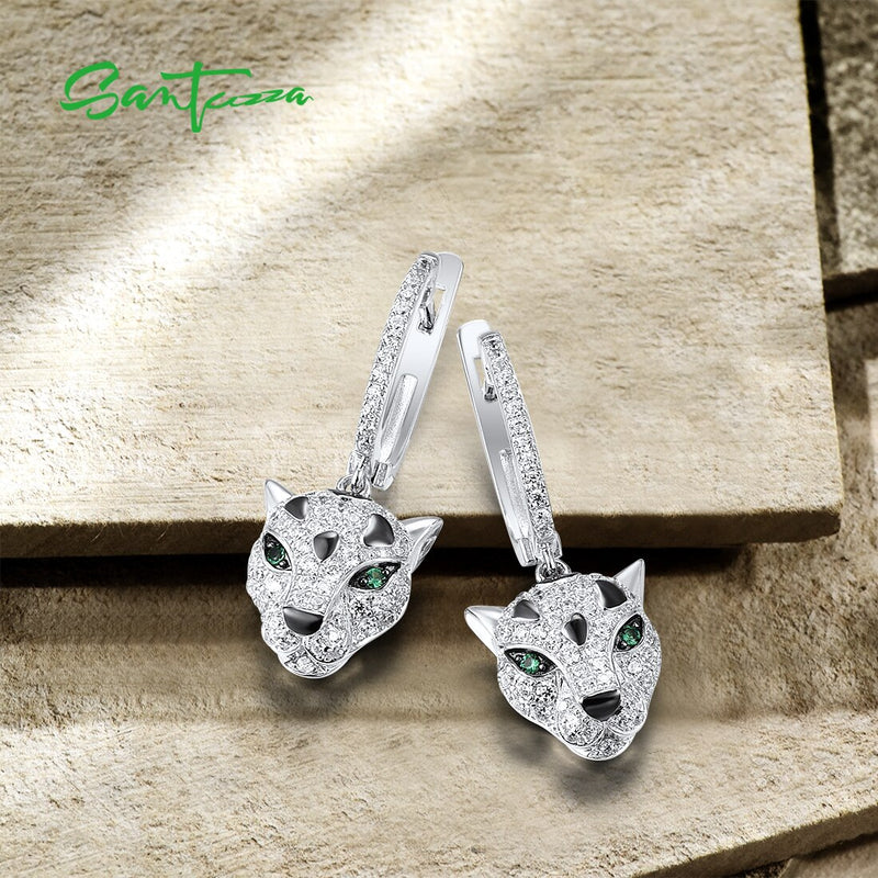 925 Sterling Silver Green Spinel and White CZ Animal Dangling Earrings for Women