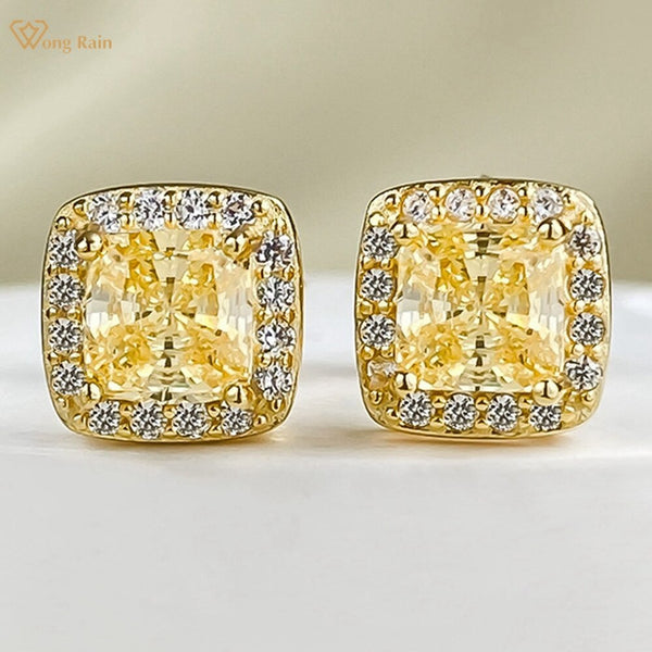 Wong Rain Plated 925 Sterling Silver Radiant Cut 5*5MM Citrine Gemstone Ear Studs Earrings for Women Wedding Jewelry