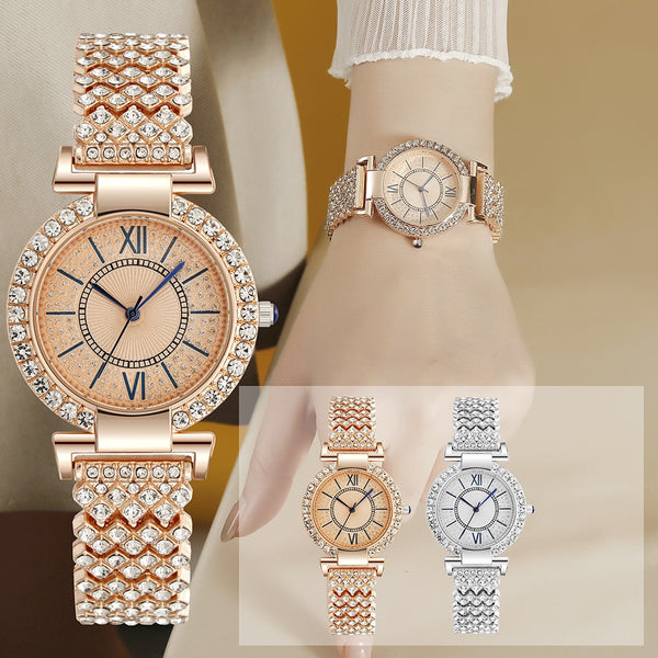 Stainless Steel Full Diamond Bracelet Watch for Women