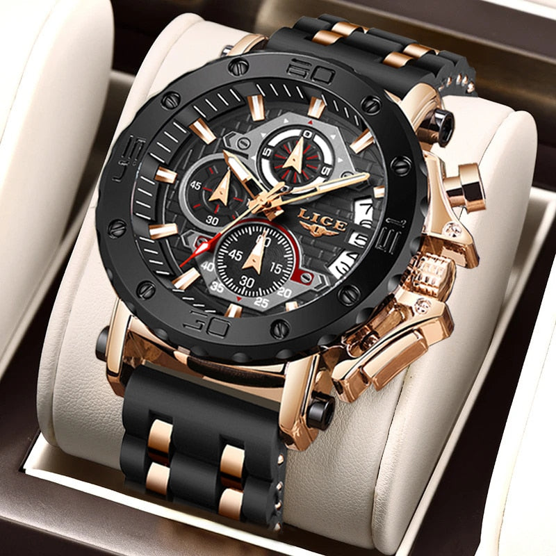 Stainless Steel Silicone Chronograph Date Luminous Watch for Men