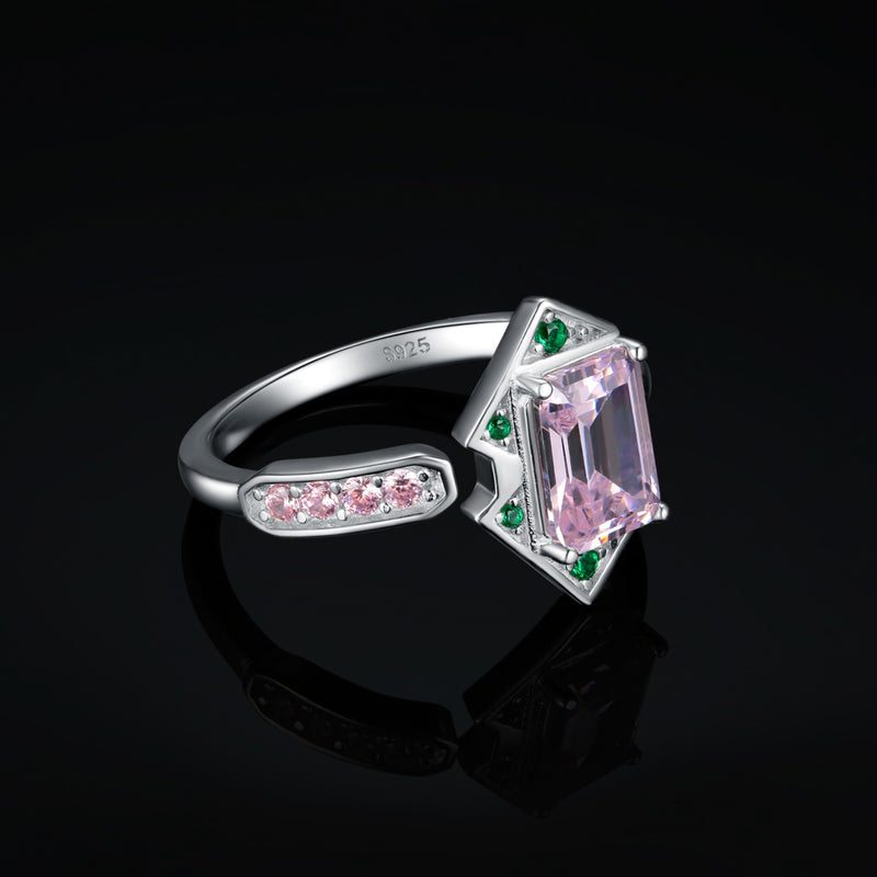 925 Sterling Silver 2.8ct Pink Gemstone Geometric Cocktail Ring for Woman