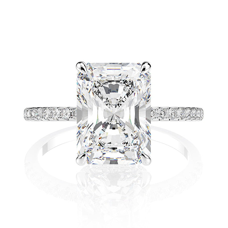 S925 Sterling Silver 4ct Radiant Cut Moissanite Solitaire Ring for Women