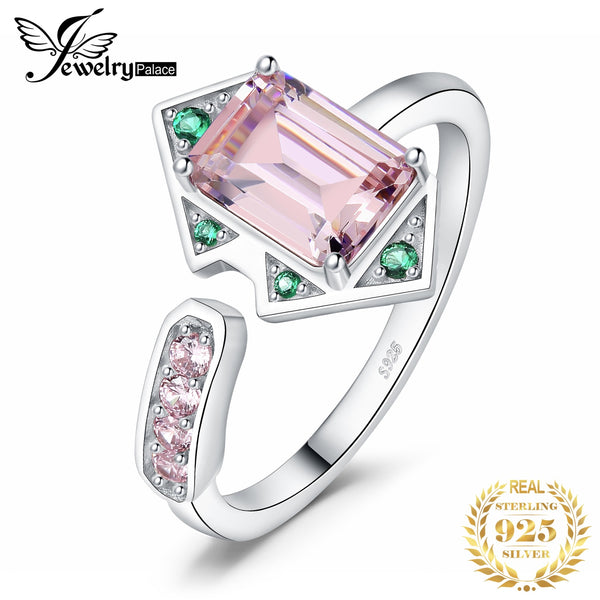 925 Sterling Silver 2.8ct Pink Gemstone Geometric Cocktail Ring for Woman