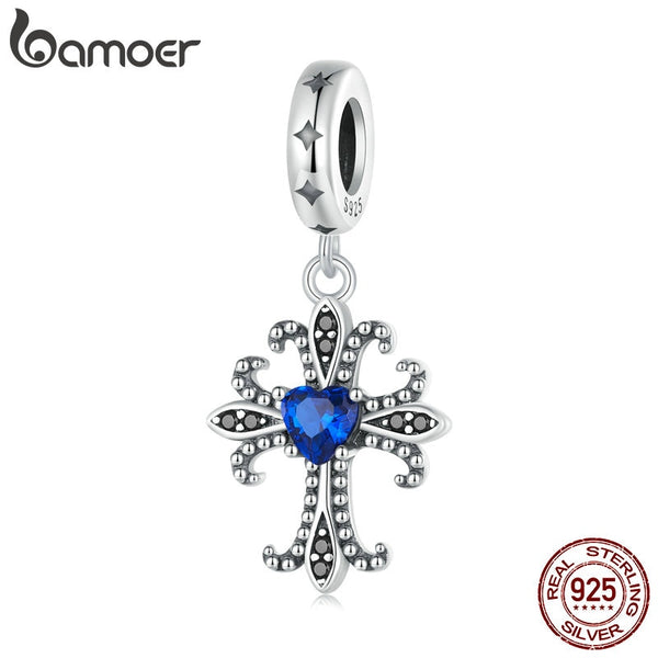 Sterling Silver Iris Beads Cross Pendant Charms for Women