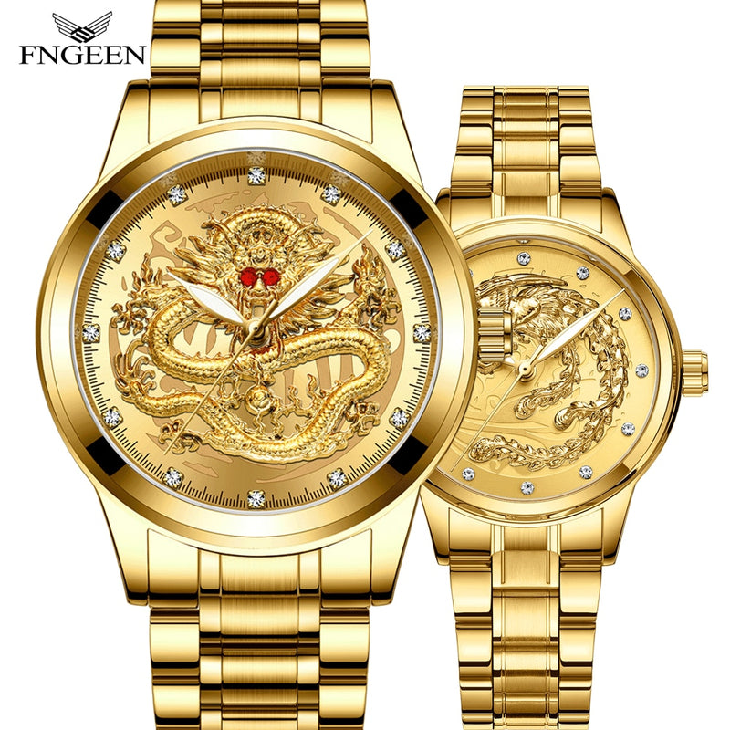 Gold Dragon Phoenix Couple Watches