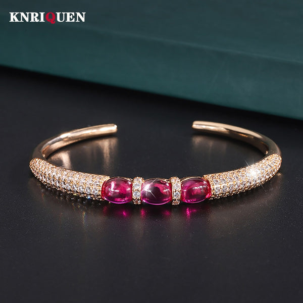 Rose Gold Color Ruby Stone Cuff Bracelets for Women