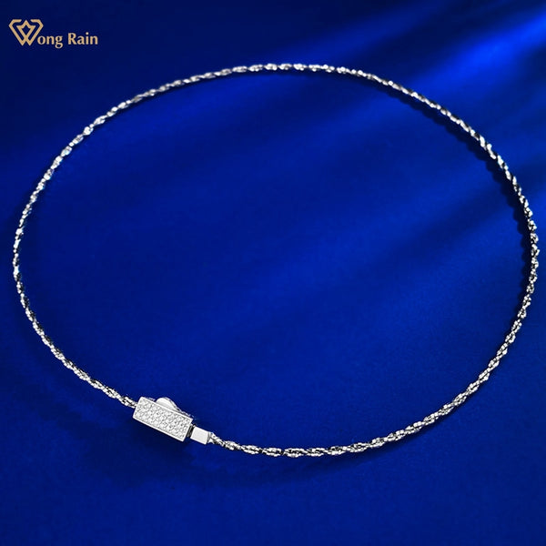Wong Rain Personality 925 Sterling Silver Lab Sapphire Gemstone Sparkling Necklace for Women Jewelry Gifts Free Shipping