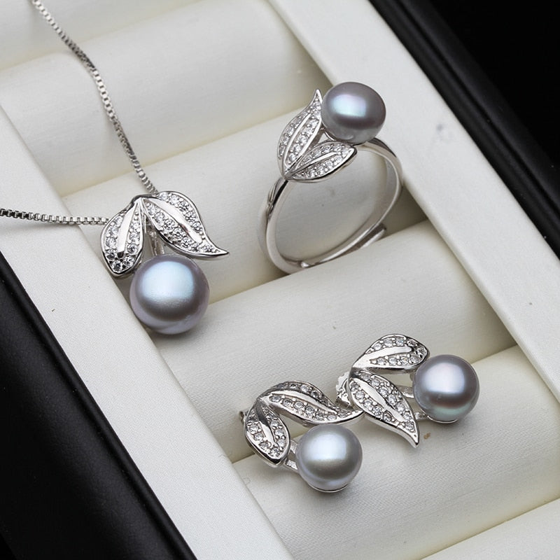 925 Sterling Silver White Freshwater Pearl Jewelry Set for Women