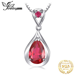 925 Sterling Silver Water Drop Red Ruby 3.8 ctw Pendant Necklace for Women