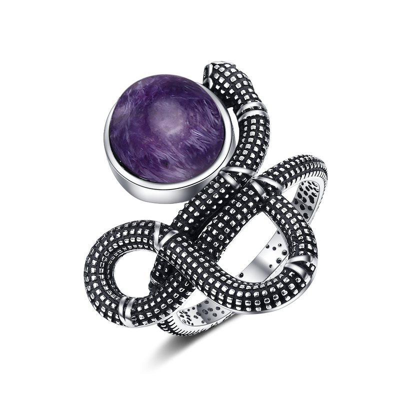 Sterling Silver Charoite Snake Ring for Women