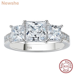 925 Sterling Silver Three-Stone Princess Cut Cubic Zirconia Engagement Ring for Women