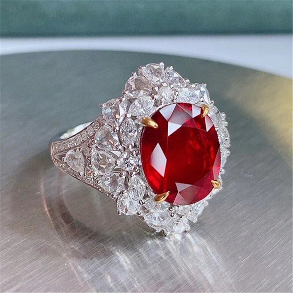 925 Sterling Silver Ruby Diamond Ring for Women