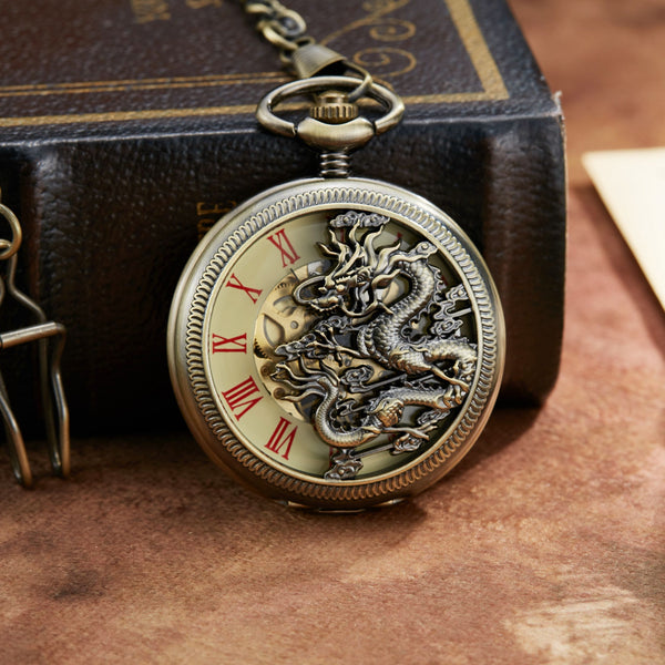 Sterling Silver Dragon Play Ball Steampunk Pocket Watch for Men