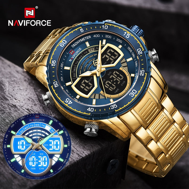 Stainless steel Quartz Digital Analog Sport Watch for Men