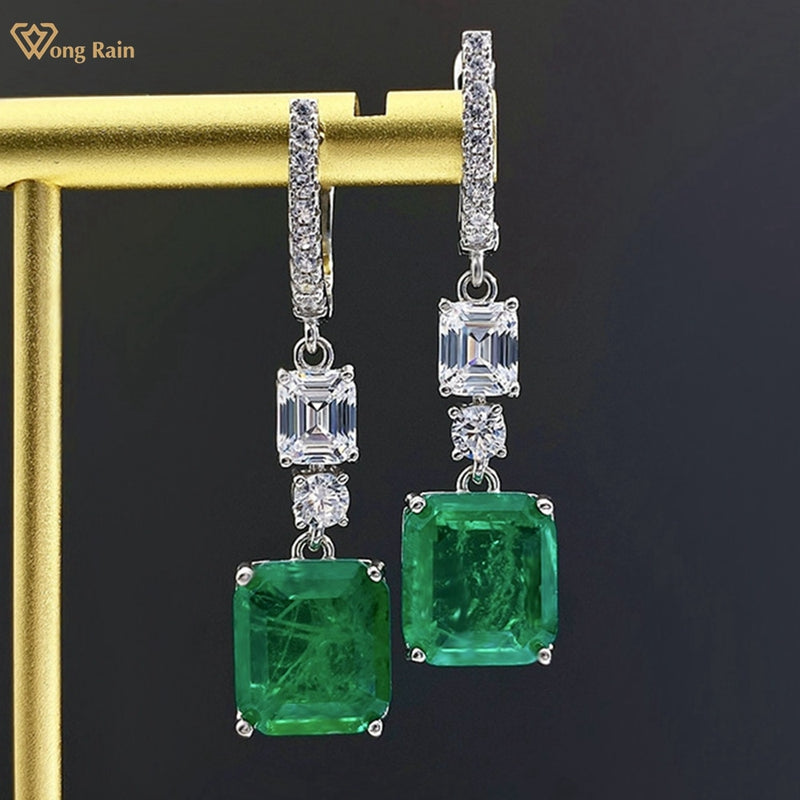 Sterling Silver Emerald Paraiba Tourmaline Drop Dangle Earrings for Women