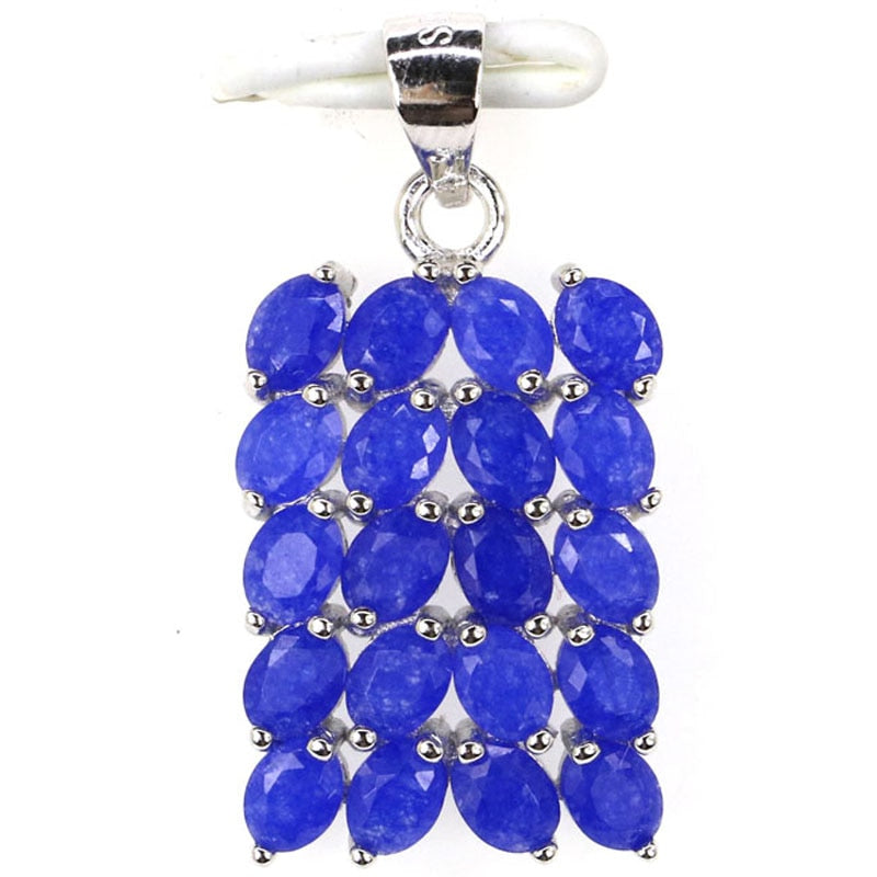 Sterling Silver Blue Sapphire Emerald Pendant for Ladies