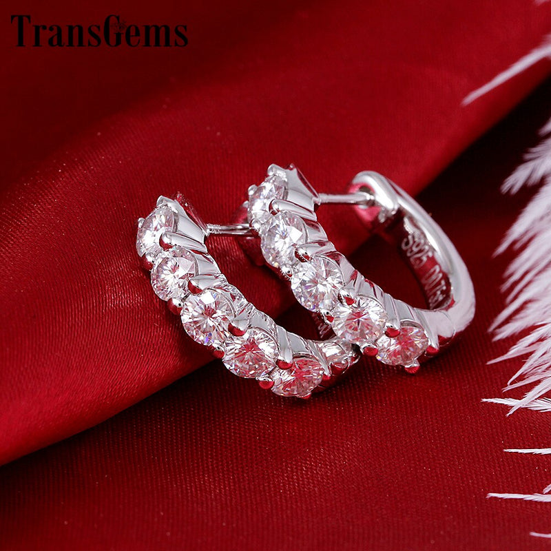 Transgems 925 Sterling Silver 3.5mm Moissanite Diamond Hoop Earrings