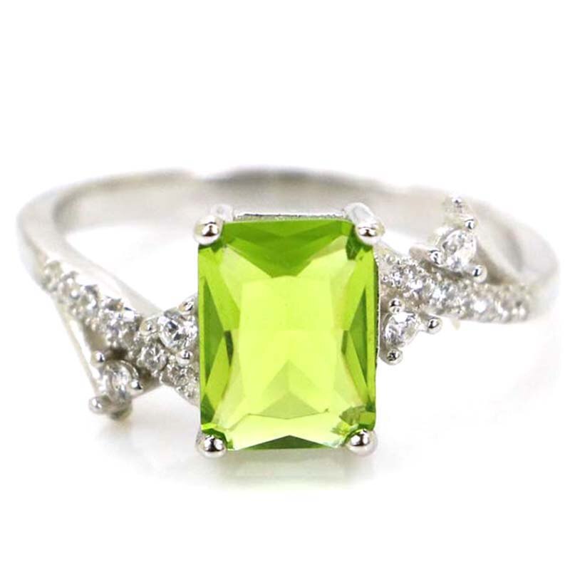 17x8mm Gorgeous 2.5g Real Red Ruby Created Green Peridot CZ For Girls 925 Solid Sterling Silver Ring Daily Wear