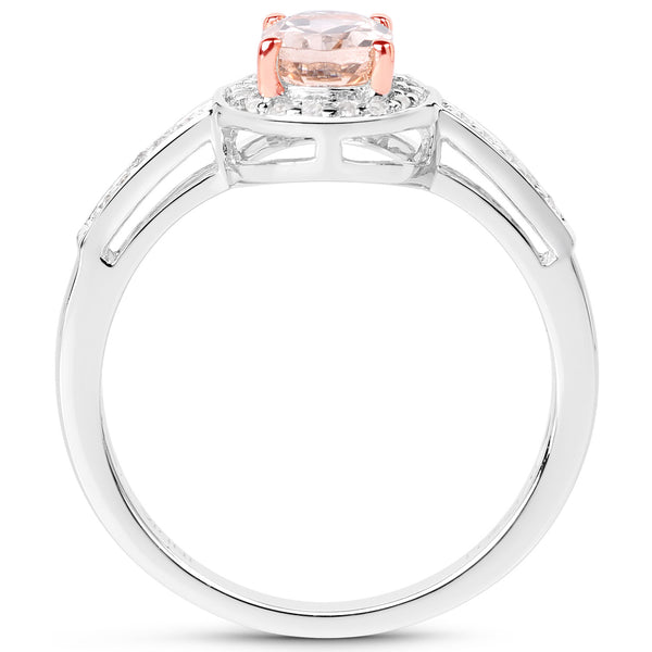 0.81 Carat Genuine Morganite and White Topaz .925 Sterling Silver Ring