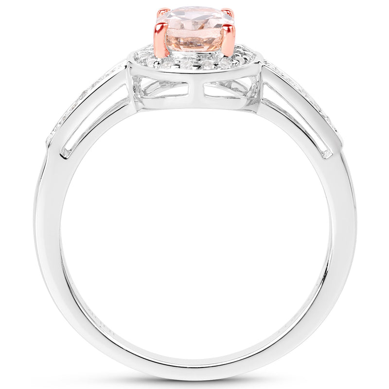 0.81 Carat Genuine Morganite and White Topaz .925 Sterling Silver Ring
