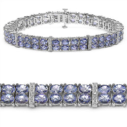 12.97 Carat Genuine Tanzanite and White Topaz .925 Sterling Silver Bracelet