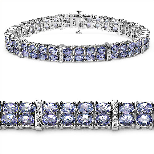 12.97 Carat Genuine Tanzanite and White Topaz .925 Sterling Silver Bracelet