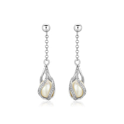 Sterling Silver Twisted Cage Style Earrings with Freshwater Pearls