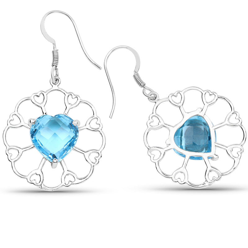 15.50 Carat Genuine Swiss Blue Topaz .925 Sterling Silver Earrings