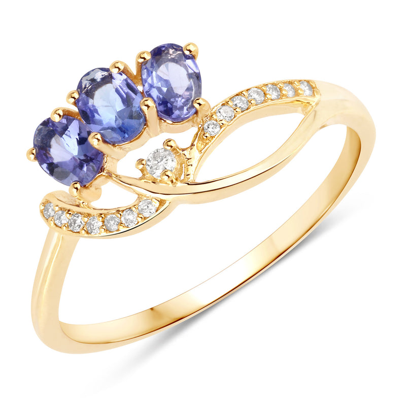 0.56 Carat Genuine Tanzanite and White Diamond 14K Yellow Gold Ring