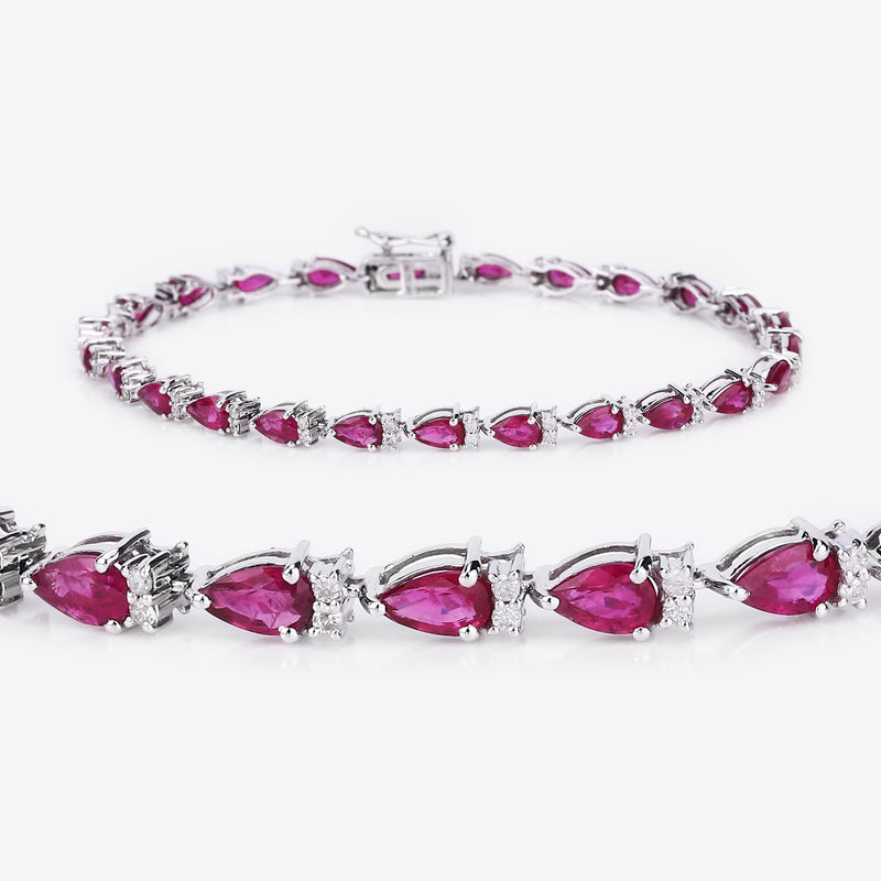 6.65 Carat Genuine Ruby and White Diamond 14K White Gold Bracelet