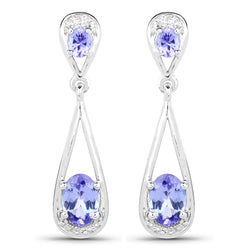 1.92 Carat Genuine Tanzanite & White Topaz .925 Sterling Silver Earrings