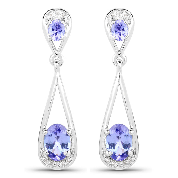 1.92 Carat Genuine Tanzanite & White Topaz .925 Sterling Silver Earrings