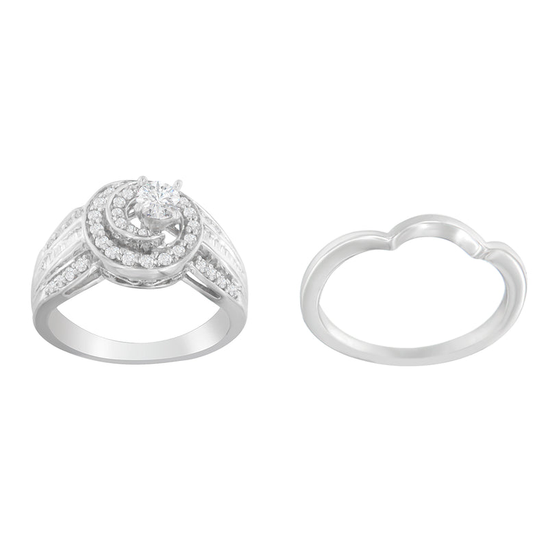 14K White Gold 1ct. TDW Round and Baguette-Cut Diamond Ring (H-ISI1-SI2)