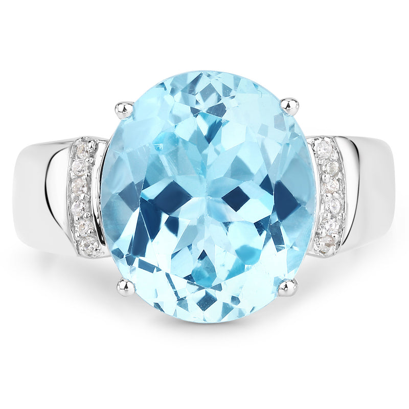 8.36 Carat Genuine Blue Topaz and White Zircon .925 Sterling Silver Ring