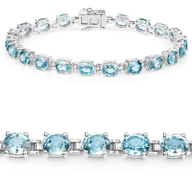 16.80 Carat Genuine Blue Zircon .925 Sterling Silver Bracelet