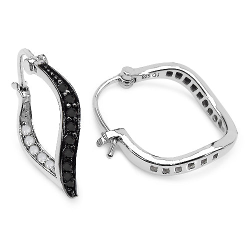 0.48 Carat Genuine White Diamond & Black Diamond .925 Sterling Silver Earrings