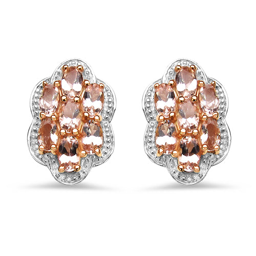 18K Rose Gold Plated 3.78 Carat Genuine Morganite .925 Sterling Silver Earrings