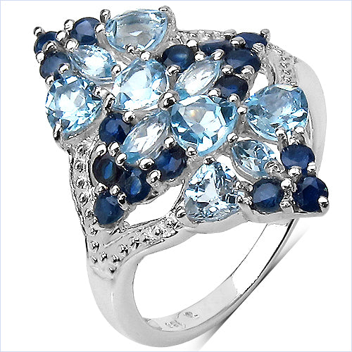 2.96 Carat Genuine Blue Topaz & Blue Sapphire .925 Sterling Silver Ring