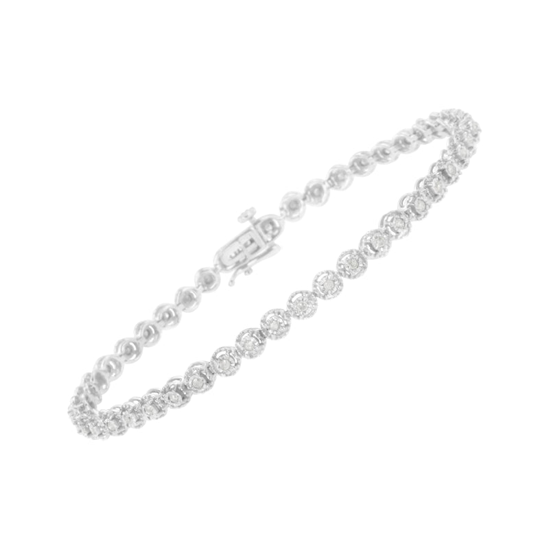 .925 Sterling Silver 1/2 Cttw Miracle-set Round-Cut Diamond Bezel Link Bracelet (I-J Color, I3 Clarity) - 7.25"