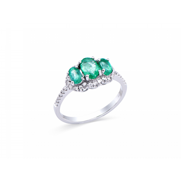 1.00 CTS CERTIFIED DIAMONDS & BRASIL EMERALDS 14K WHITE GOLD DESIGNER RING SIZE 7.5