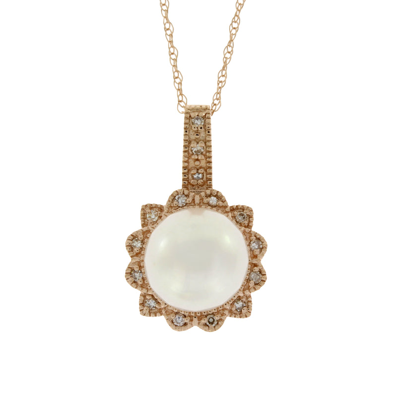 .07ct FW Pearl Diamond Fashion Pendants 14KT Rose Gold
