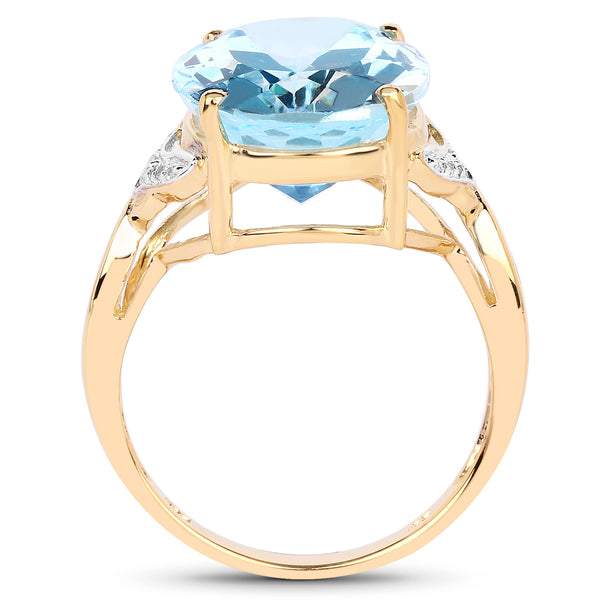 14K Yellow Gold Plated 11.32 Carat Genuine Blue Topaz and White Topaz .925 Sterling Silver Ring