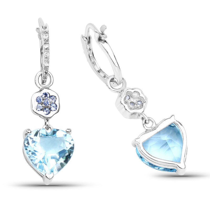 7.33 Carat Genuine Blue Topaz, Tanzanite & White Topaz .925 Sterling Silver Earrings